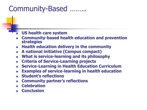 Ppt Community Based Health Education Intervention A Service Learning