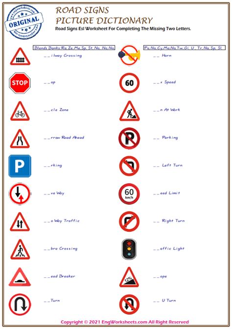 Road Signs Esl Printable Picture Dictionary Worksheet Vrogue Co