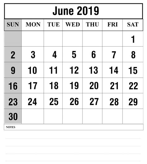 Blank June 2019 Calendar Printable In Pdf Word Excel Printable
