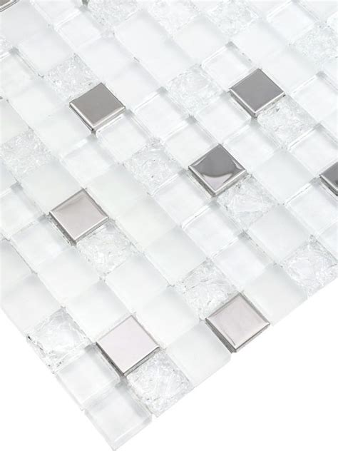 Modern White Glass Metal Kitchen Backsplash Tile In 2022 Metal Backsplash