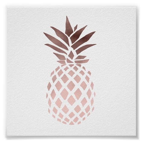 Elegant Clear Faux Rose Gold Tropical Pineapple Poster Zazzle Gold