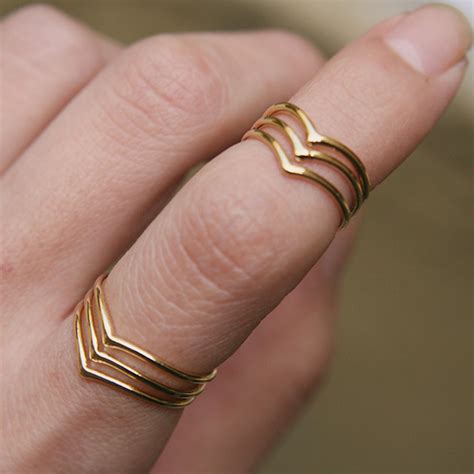 Rose Gold Triple Chevron Knuckle Wrap Rings Set Of 2