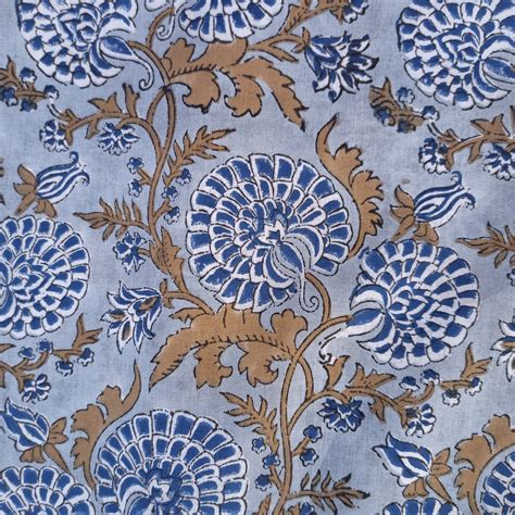 Indian Block Print Fabric Soft Cotton Fabric Blue Floral Etsy