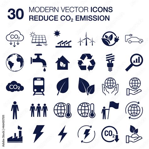 Reduce Co2 Emissions Icon Set With Shapes For Carbon Offset