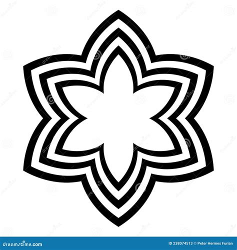 Six Pointed Star Symbol Blossom Shaped With Arched Offset Lines Stock