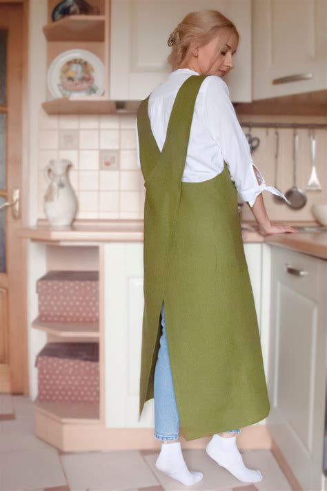 Japanese Style Linen Apron Cross Back Apron Aprons For Etsy