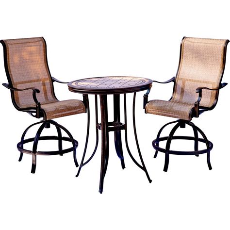 With multiple uses, the pub table has sides that number of pieces: Hanover Monaco 3-Piece Outdoor Bar H8 Dining Set with ...
