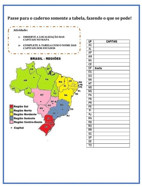 Atividade Com Mapa E Cruzadinha Brasil Capitais Artofit