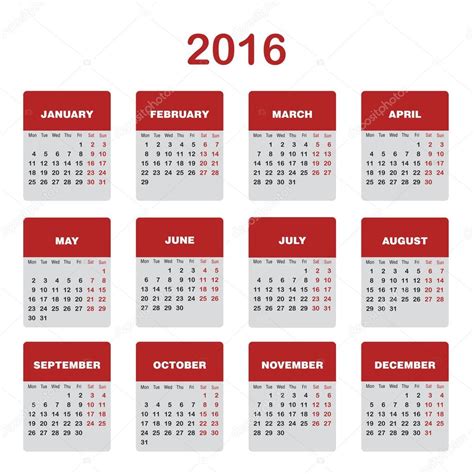 Plantilla De Calendario 2016 Stock Vector By ©moiseev 74323383