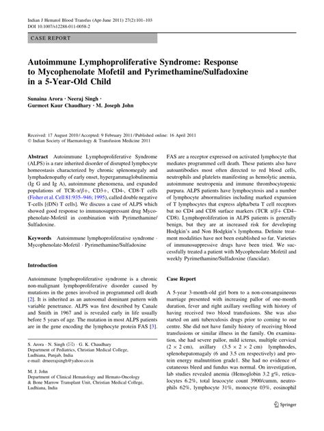 Pdf Autoimmune Lymphoproliferative Syndrome Response To