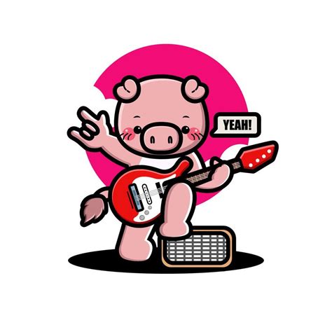 Cute Pig Playing Guitar 9358399 Vector Art At Vecteezy