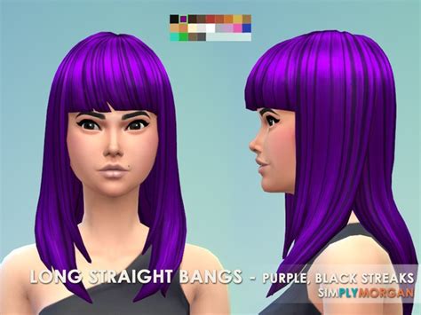 The Sims Resource Purple With Black Streaks Long Straight Bangs Recolor