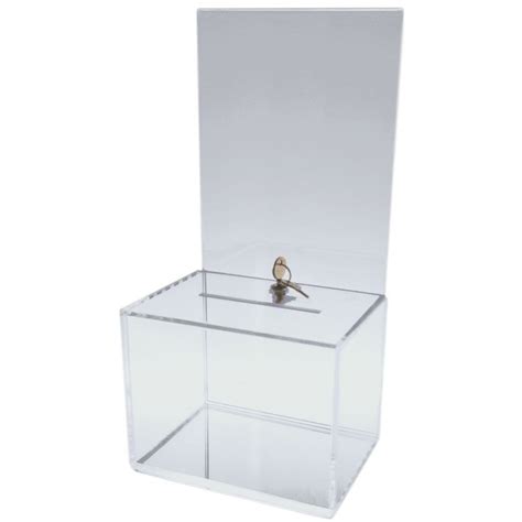 Clear Medium Sized Acrylic Donation Box With Cam Lock And 2 Keys