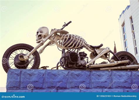 Moto Skeleton Sculpture On Motorbike Area Motorcycle Skeleton On