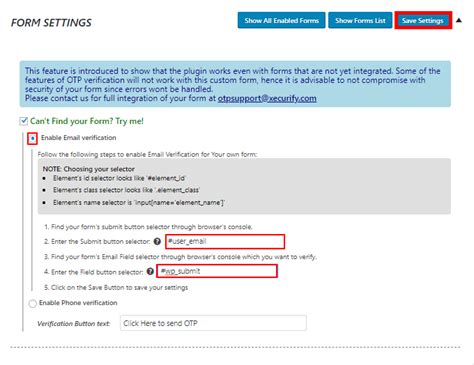 How To Setup The Custom Form For Otp Verification Plugin Plugins