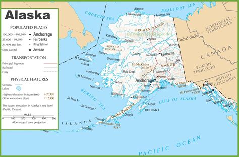 Map of alaska (usa), satellite view. Alaska road and railroad map