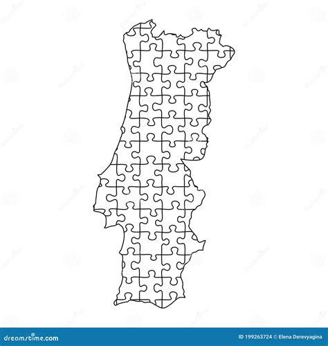 Portugal Map From Black Puzzles Set Jigsaw Parts Mosaic Grid Vector