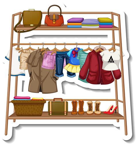 A Sticker Template Of Clothes Racks With Many Clothes On Hangers On