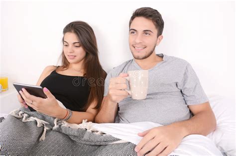 Couple Having Breakfast In Bed Stock Photo Image Of Morning