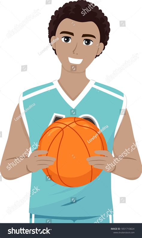 Illustration Teenage Guy Holding Basketball Player Stock Vector