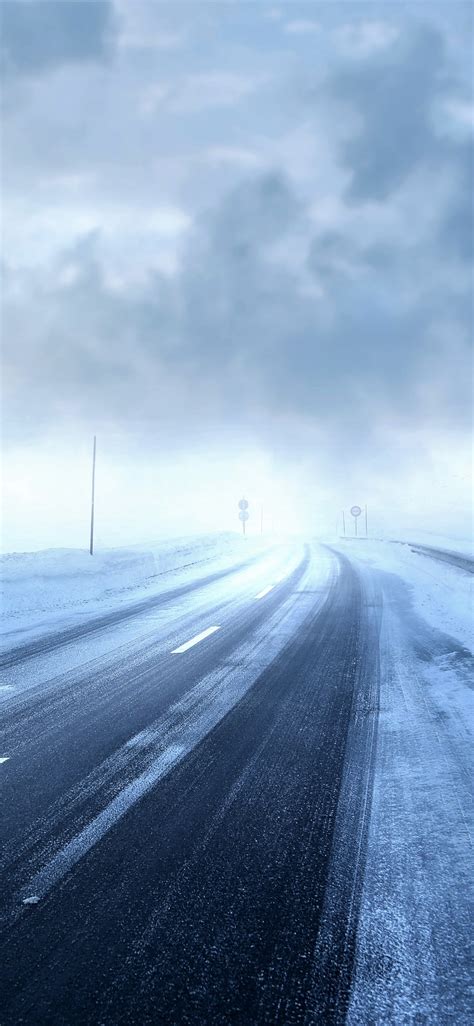 1125x2436 Road Covered With Snow Storm Winter Season 4k 5k Iphone Xs