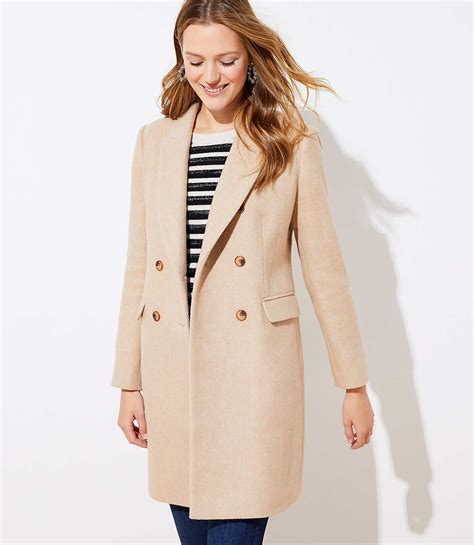 Petite Wool Twill Double Breasted Coat Loft Double Breasted Coat