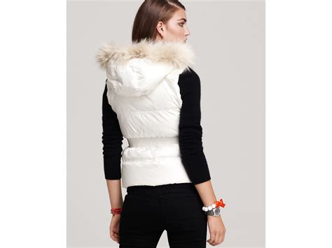 Juicy Couture Puffer Vest With Faux Fur Trim Hood In White Lyst