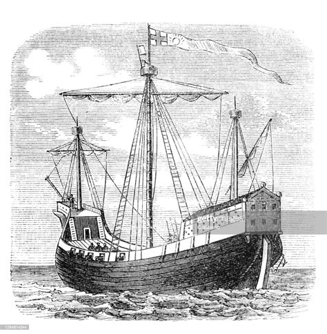 English Military Sailing Ship 15th Century High Res Vector Graphic