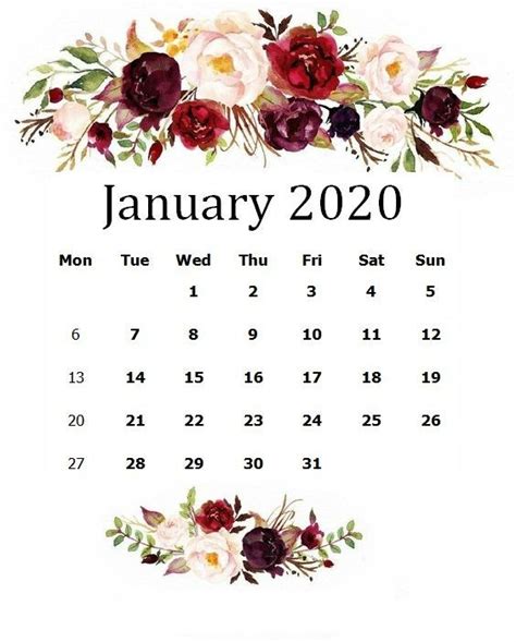 Unique 15 Cute January 2020 Calendar Desk Wallpaper Floral For Desktop