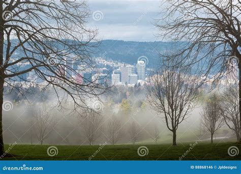 Foggy Morning View Over Portland Cityscape Stock Photo Image Of Foggy