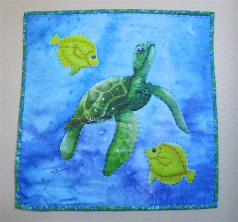 Sea Turtle Fabric Art Quilt Wall Hanging Big Stitch Hand Etsy