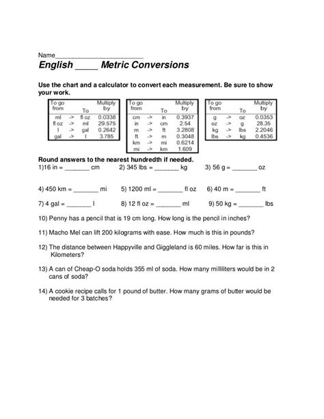 Conversion Metric System Worksheet