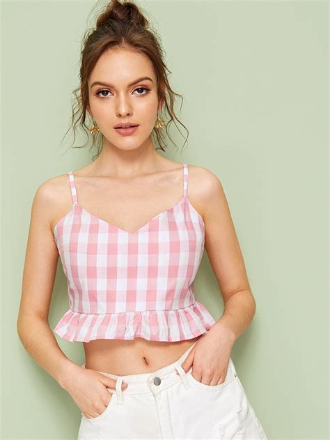 Ruffle Hem Gingham Cami Top Cami Tops Casual Summer Tops Top Outfits