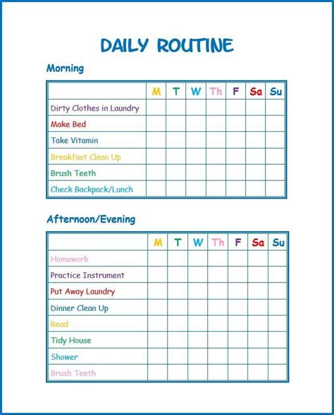 Blank Printable Toddler Morning Routine Chart For Kids Tedy Printable