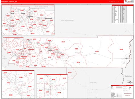 Riverside County, CA Zip Code Wall Map Red Line Style by MarketMAPS
