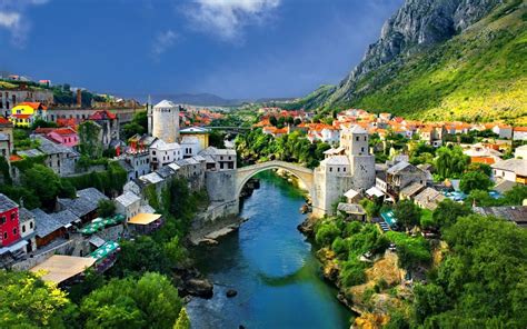 4k Mostar Bosnia And Herzegovina Houses Rivers Bridges Hd