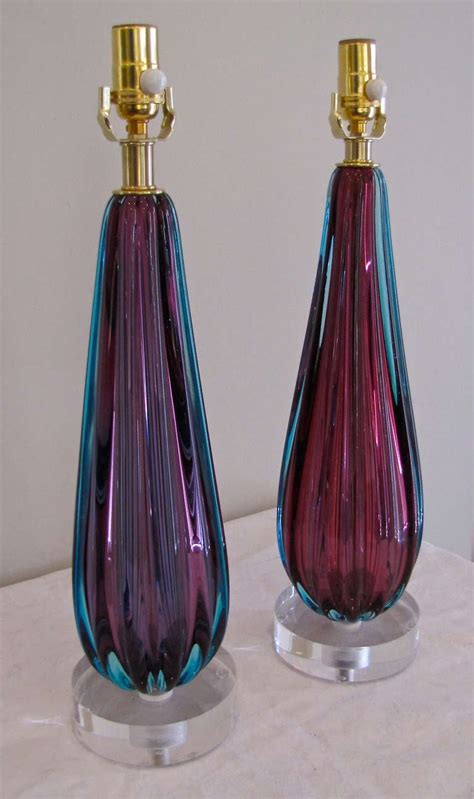 Pair Purple Murano Italian Glass Ribbed Table Lamps At 1stdibs