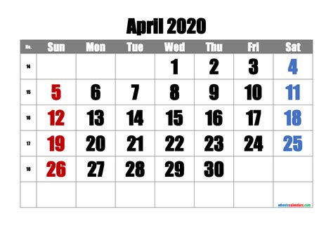 Printable April 2020 Calendar 6 Templates