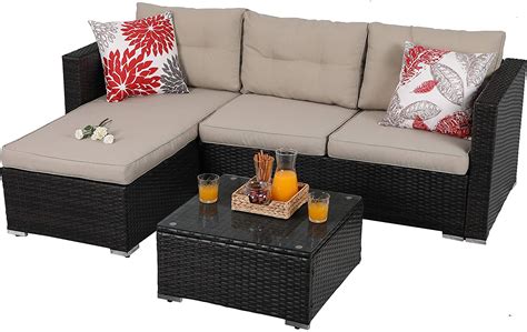 Phi Villa Outdoor Patio Rattan Sectional Sofa Small Patio