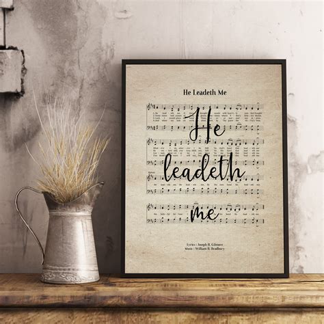 He Leadeth Me Hymn Wall Art Print Biblical Sheet Music Etsy