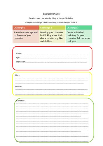 Character Profile Template | Teaching Resources