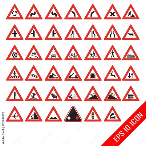 Warning Road Signs Set Of Triangular Warning Symbols Traffic Road Sign Collection Traffic