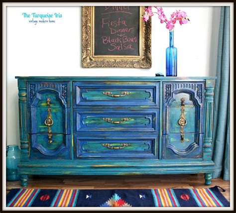 The Turquoise Iris ~ Furniture And Art Teal And Cobalt Blue Distressed