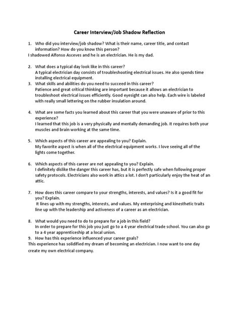 Lesson 3 Career Interview Job Shadow Reflection Pdf
