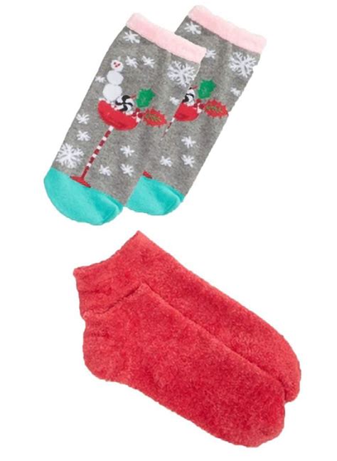Hue Womens Footsie Ankle Sock T Box Set 2 Pair Red Grey Snowman One Size