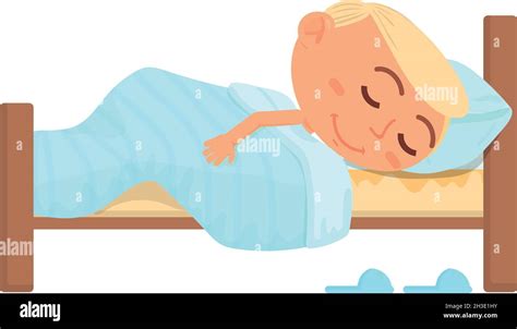 Sleeping Boy Cartoon Child Asleep In Bed Sweet Dreams Stock Vector