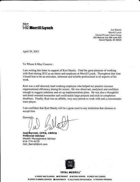 Letter Of Recommendation Merrill Lynch