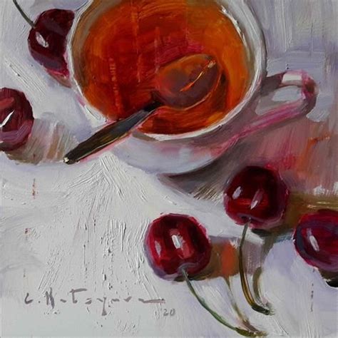 Daily Paintworks Tea And Cherries Original Fine Art For Sale