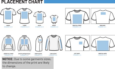Screen Printing Placement Chart