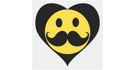 Retro Mustache Yellow Smiley Face Heart Sticker Zazzle